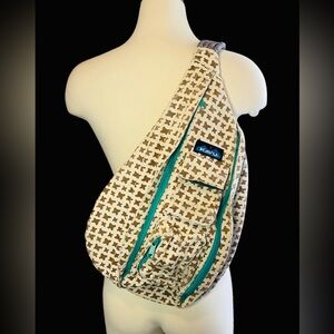 KAVU Original Rope Sling Bag Crossbody Backpack - Brown / Teal Pattern
